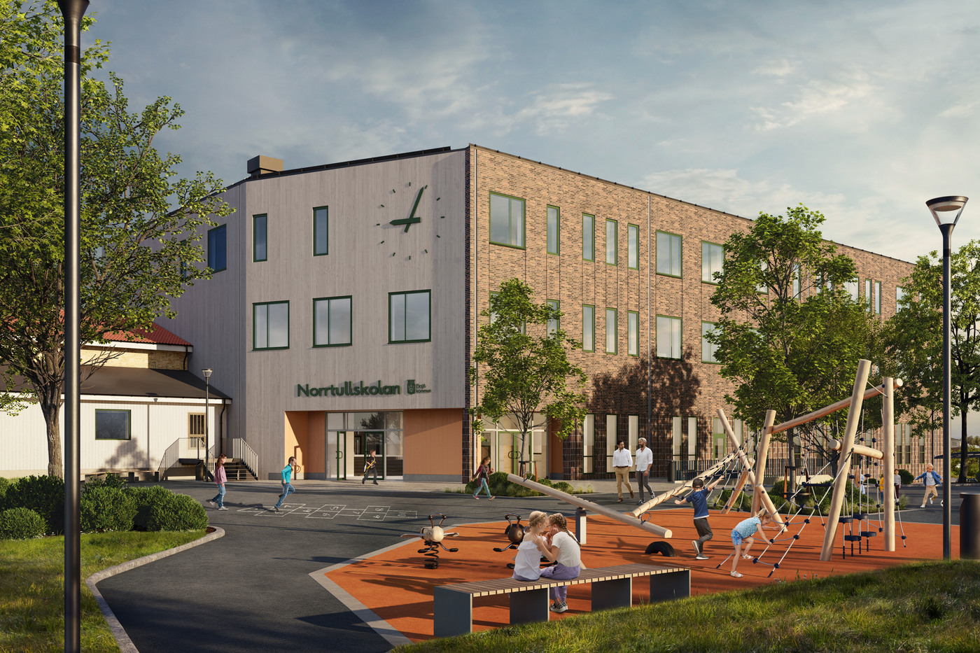 Visualisering av Norrtullskolan och skolgård.