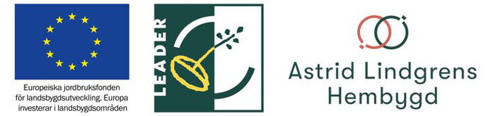 Logotyper: Europeiska jordbruksfonden, Leader, Astrid Lindgrens hembygd