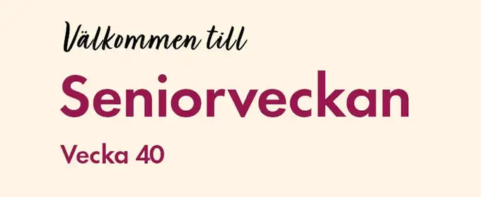 Bild med texten "Premiär för seniorveckan den 30 september till den 4 oktober".